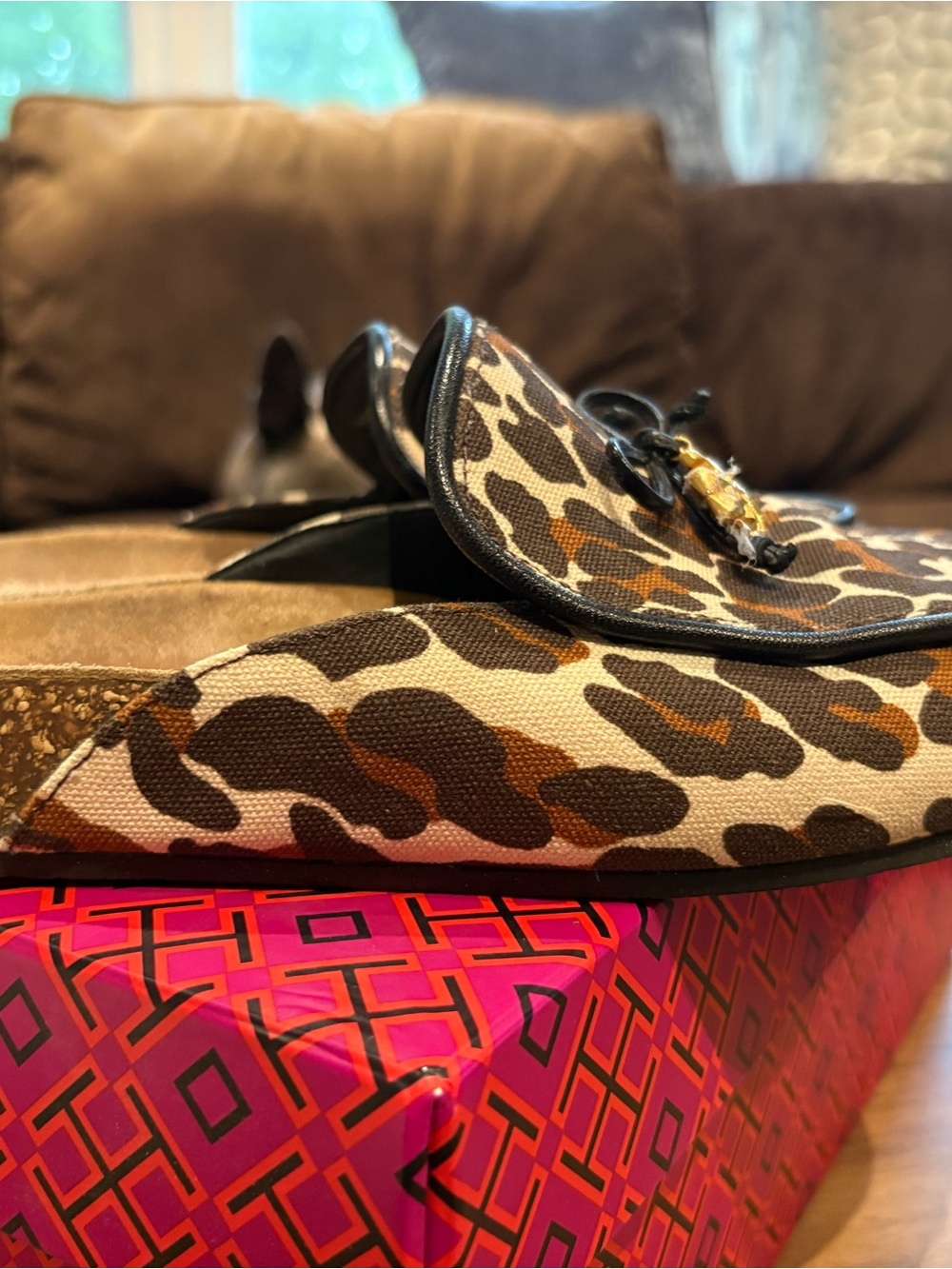 Tory Burch Tory Charm Leopard Canvas Mules Size 6.5